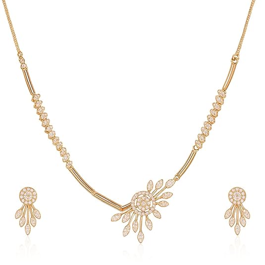 Nilu's Collection Rose Gold Plated AD Stone Jewellery Set for Women, Girls
